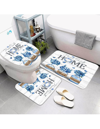 Conjunto de Cortina de Ducha ALEXEX 4 Piezas Azul Floral 182.88 cm