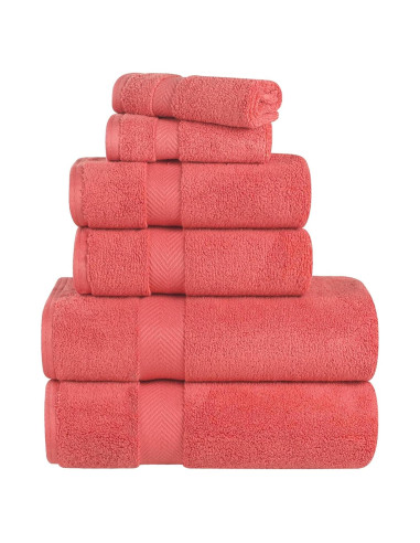 Juego de Toallas de Baño Superior Zero Twist 100% Algodón 6 Piezas Coral