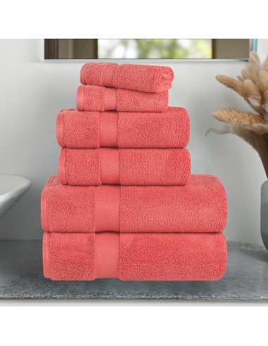 Juego de Toallas de Baño Superior Zero Twist 100% Algodón 6 Piezas Coral