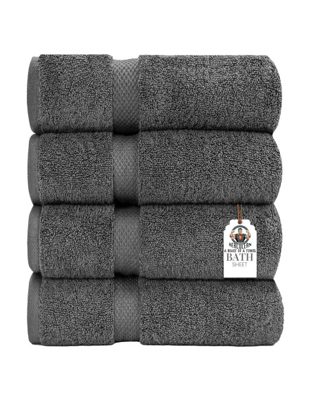 Sábanas de baño HERCULEAN 76.2x152.4 cm Pack 4 Algodón 100% Gris