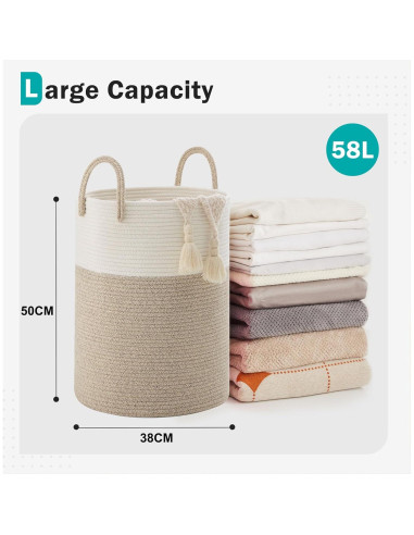 Cesta de Ropa Colapsable YOUDENOVA 58L Algodón Marrón