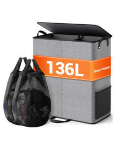 Cesta de lavandería doble SmartTrends 136L gris con tapa
