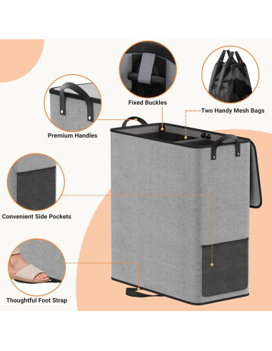 Cesta de lavandería doble SmartTrends 136L gris con tapa