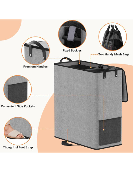 Cesta de lavandería doble SmartTrends 136L gris con tapa