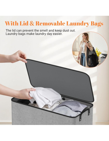 Cesta de lavandería doble SmartTrends 136L gris con tapa