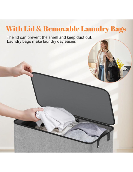 Cesta de lavandería doble SmartTrends 136L gris con tapa