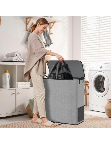 Cesta de lavandería doble SmartTrends 136L gris con tapa