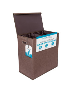 Cesta de Ropa Doble BIRDROCK HOME con Tapa 49.2L Marrón
