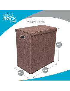Cesta de Ropa Doble BIRDROCK HOME con Tapa 49.2L Marrón 2