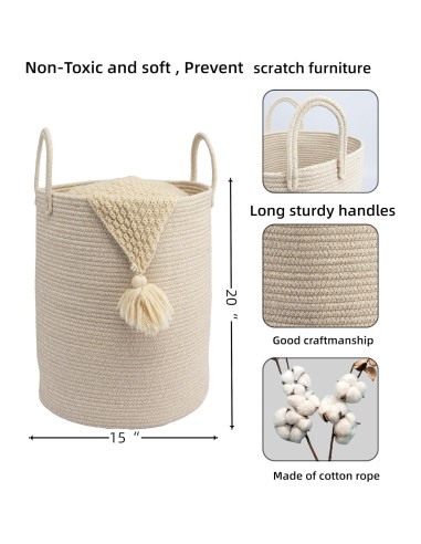 Cesta de lavandería JUNBOLE 38x50 cm cuerda algodón avena