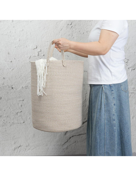 Cesta de lavandería JUNBOLE 38x50 cm cuerda algodón avena