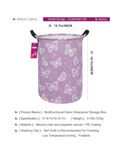 Cesta de lavandería grande INGUA 50L colapsable mariposa 2