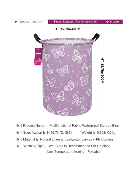 Cesta de lavandería grande INGUA 50L colapsable mariposa