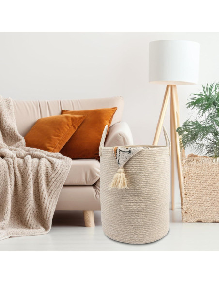 Cesta de lavandería JUNBOLE 38x50 cm cuerda algodón avena