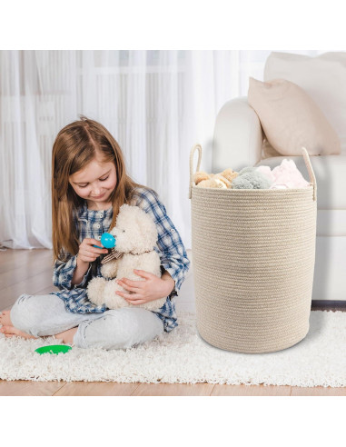 Cesta de lavandería JUNBOLE 38x50 cm cuerda algodón avena