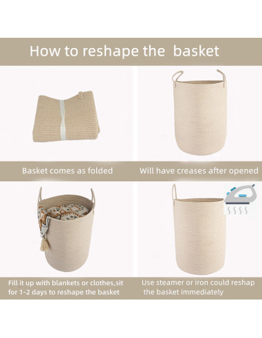 Cesta de lavandería JUNBOLE 38x50 cm cuerda algodón avena