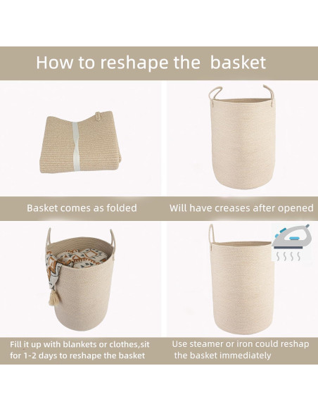 Cesta de lavandería JUNBOLE 38x50 cm cuerda algodón avena