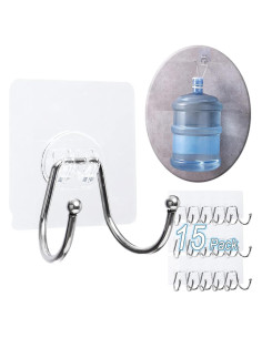 Paquete de 15 Ganchos Adhesivos CenterZ Doble Grande 15 kg