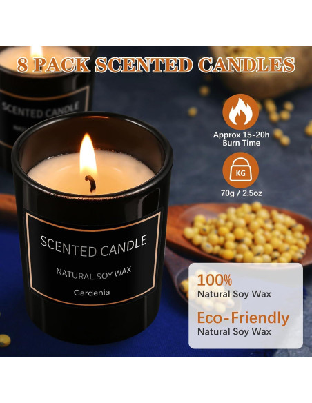 Set de 8 Velas Aromáticas Qizeion Cera de Soja 99g