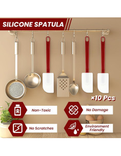 Juego de 10 Espátulas de Silicona Tobeelec 25.5 cm Resistentes al Calor 2