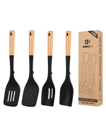 Juego de Utensilios de Cocina BUNDLEPRO 4 Piezas Silicona Negra