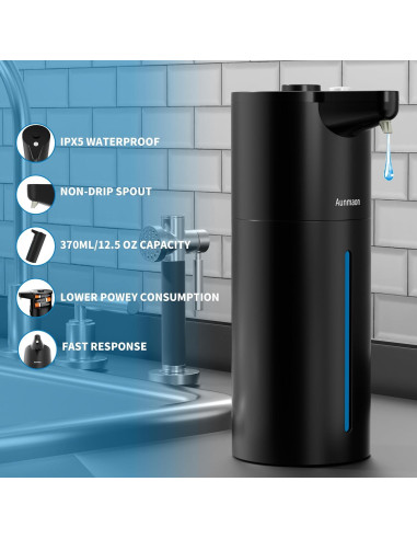 Dispensador Automático de Jabón Aunmaon Negro 1 Cuenta Ajustable