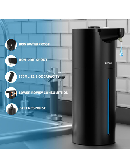 Dispensador Automático de Jabón Aunmaon Negro 1 Cuenta Ajustable