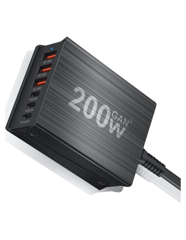 Cargador Rápido SITONG 200W GaN III 6 Puertos USB-C y A