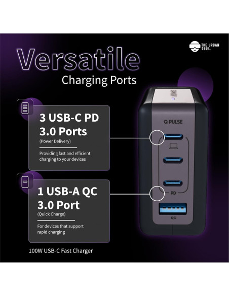 Cargador USB C 100W Stiger - Carga Rápida 4 Puertos Cargador USB C 100W Stiger - Carga Rápida 4 Puertos