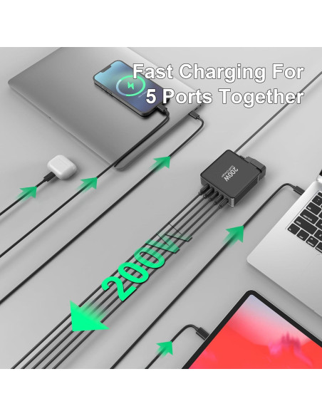 Cargador Rápido USB C 200W ShenZhen Ugoodbuy 5 Puertos Cargador Rápido USB C 200W ShenZhen Ugoodbuy 5 Puertos