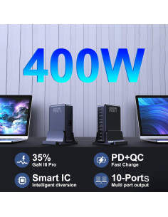 Cargador USB C CHIPOFY 400W GaN 10 Puertos PD3.1 Rápido 2