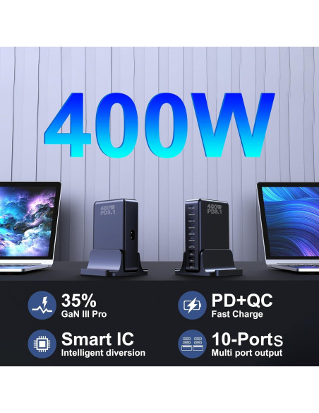 Cargador USB C CHIPOFY 400W GaN 10 Puertos PD3.1 Rápido