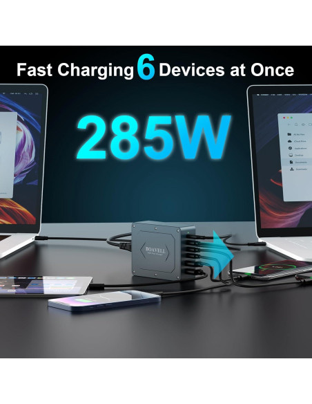 Cargador USB C BOAVELL 285W 6 Puertos Rápido GaN Cargador USB C BOAVELL 285W 6 Puertos Rápido GaN