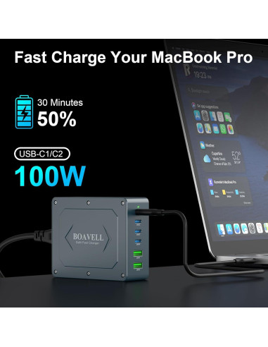Cargador USB C BOAVELL 285W 6 Puertos Rápido GaN