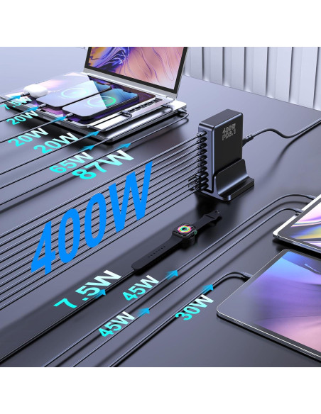 Cargador USB C CHIPOFY 400W GaN 10 Puertos PD3.1 Rápido