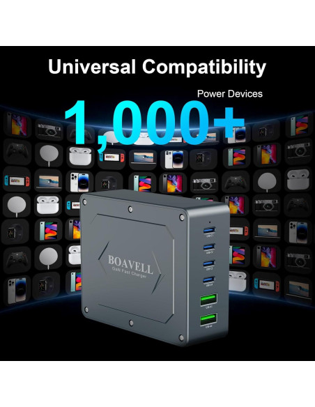 Cargador USB C BOAVELL 285W 6 Puertos Rápido GaN Cargador USB C BOAVELL 285W 6 Puertos Rápido GaN