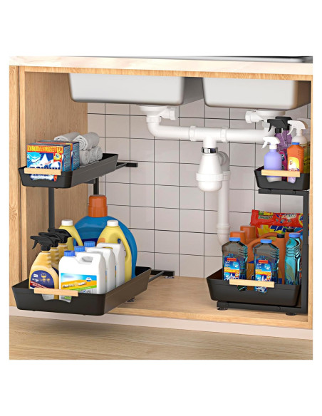 Organizador Bajo Fregadero Alldrmtrue, 2 Niveles Ajustable Negro