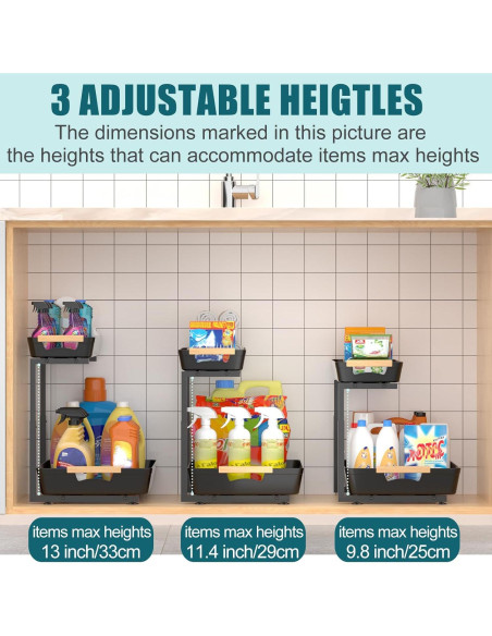 Organizador Bajo Fregadero Alldrmtrue, 2 Niveles Ajustable Negro