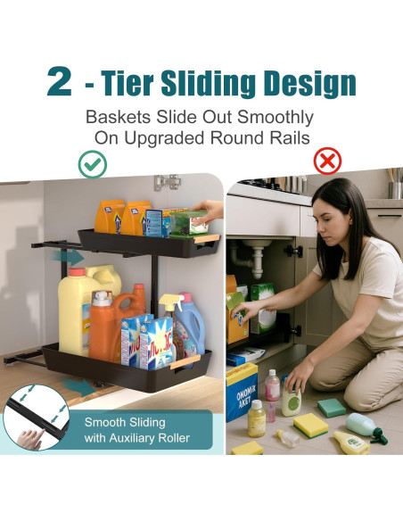 Organizador Bajo Fregadero Alldrmtrue, 2 Niveles Ajustable Negro