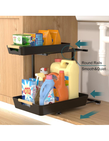 Organizador Bajo Fregadero Alldrmtrue, 2 Niveles Ajustable Negro