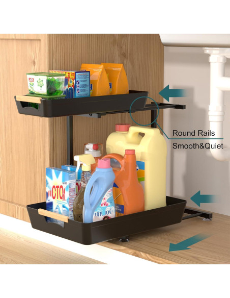 Organizador Bajo Fregadero Alldrmtrue, 2 Niveles Ajustable Negro