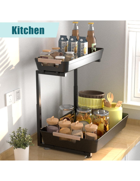 Organizador Bajo Fregadero Alldrmtrue, 2 Niveles Ajustable Negro