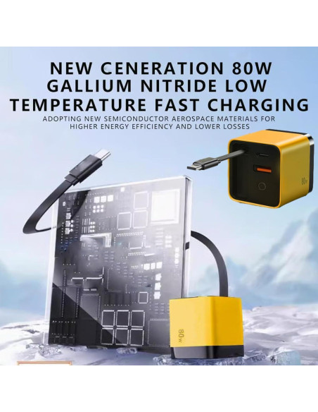 Cargador 3 en 1 ALBCREHK 80W Rápido con Cable Tipo C y USB Cargador 3 en 1 ALBCREHK 80W Rápido con Cable Tipo C y USB
