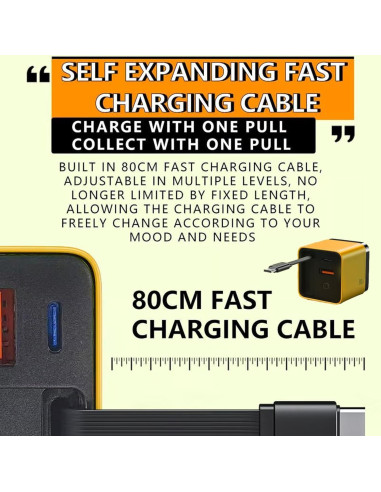 Cargador 3 en 1 ALBCREHK 80W Rápido con Cable Tipo C y USB