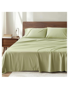 Juego de sábanas Lyralith Reina 4 piezas Viscosa Bambú Verde