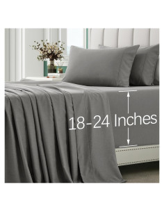 Juego de Sábanas Queen VACVELT 4 Piezas Rayón Bambú Gris Claro