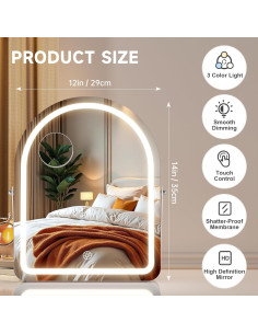 Espejo de Maquillaje MINISO Arqueado con Luces 30x35.5cm 2