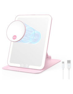 Espejo de Maquillaje Plegable Benbilry LED 20X Aumento Rosa
