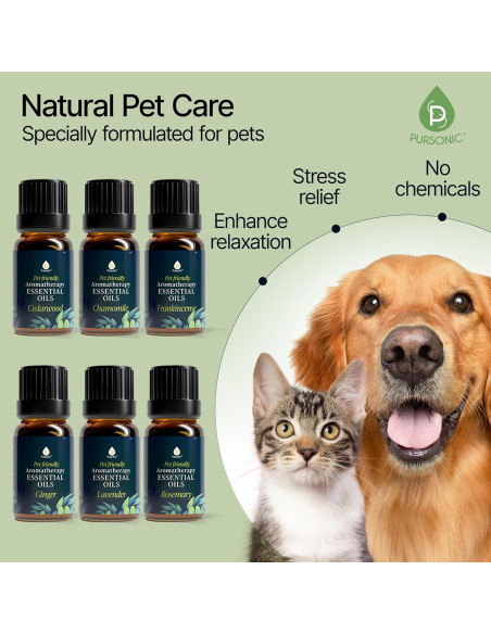 Aceites Esenciales de Aromaterapia para Mascotas PURSONIC - 6 Unidades