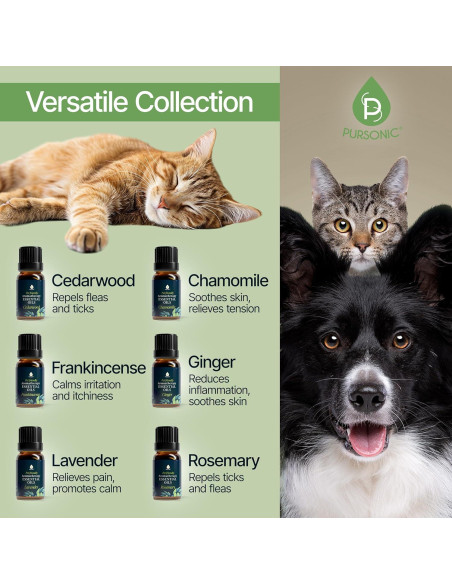 Aceites Esenciales de Aromaterapia para Mascotas PURSONIC - 6 Unidades